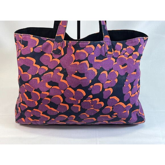 See by Chloe Black Purple Floral Mod Tote Cotton Canvas Carryall EUC - Picture 3 of 12